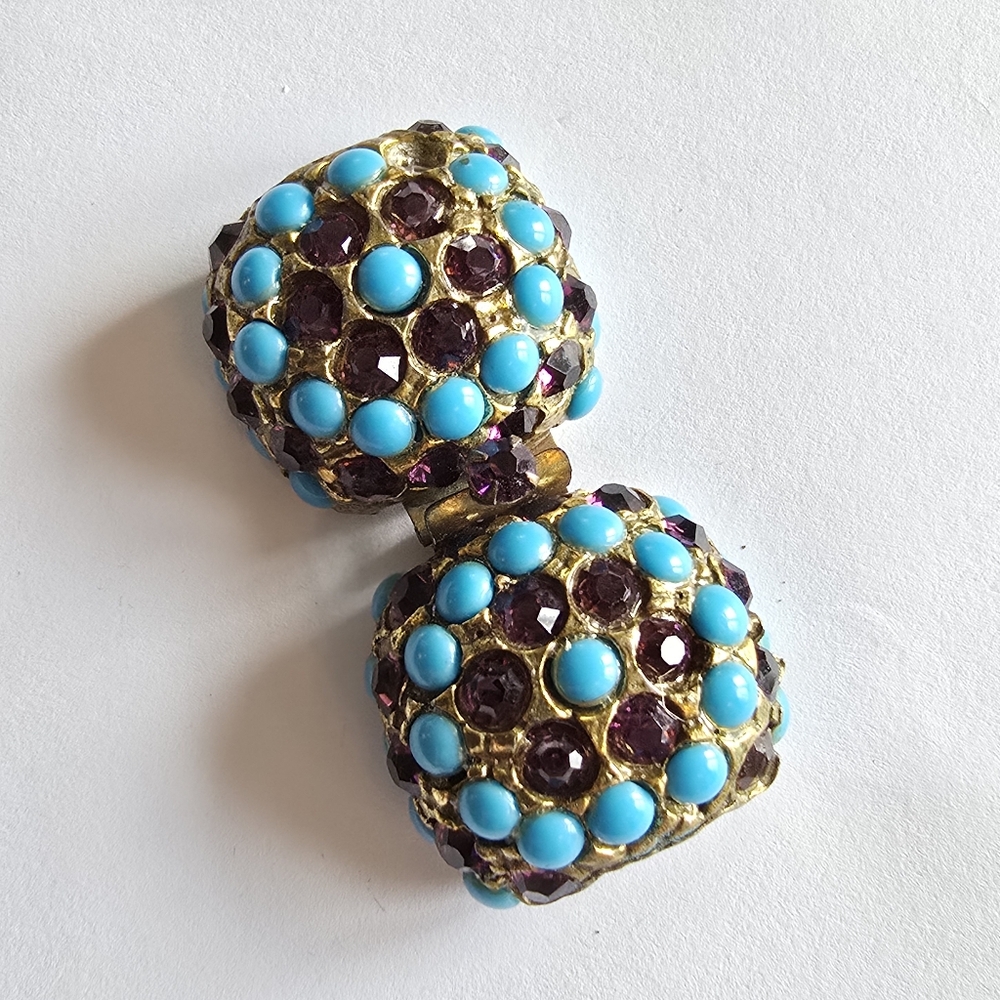 Vintage clasp for necklace gold tone blue purple for repurpose upcycle